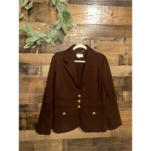 Joie Chocolate Brown Ponte Knit Blazer with Gold Crest Buttons, size XL